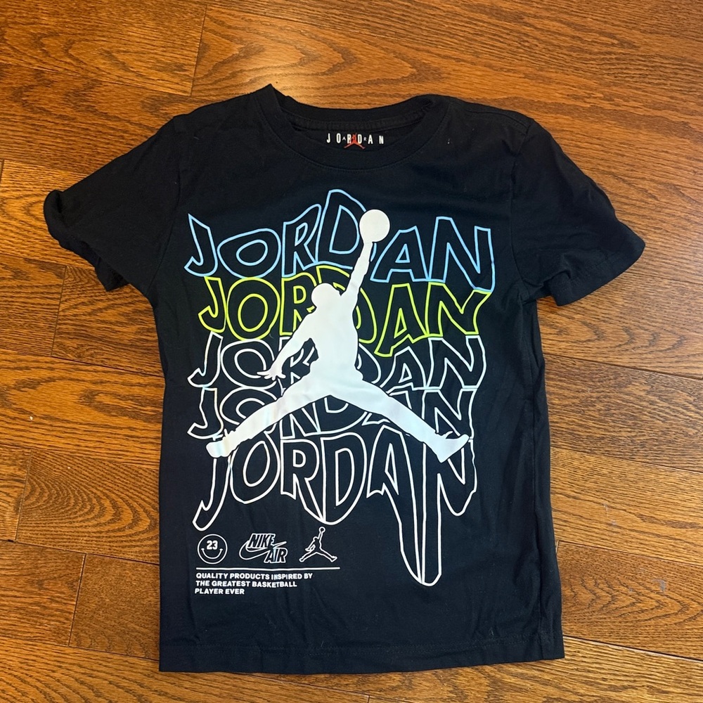 Jordan Black Short-Sleeve Tee with White Jumpman & Blue/Green Logo